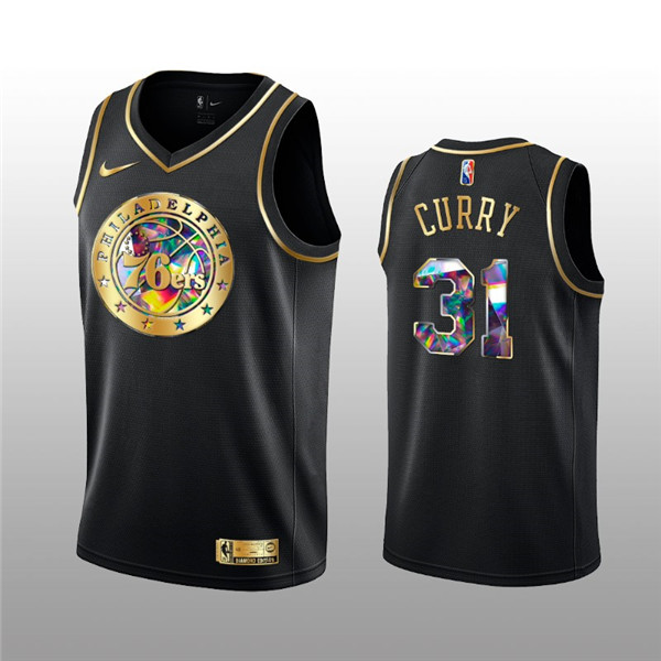 Men's Philadelphia 76ers #31 Seth Curry 2021/22 Black Golden Edition 75th Anniversary Diamond Logo Stitched Basketball Jersey